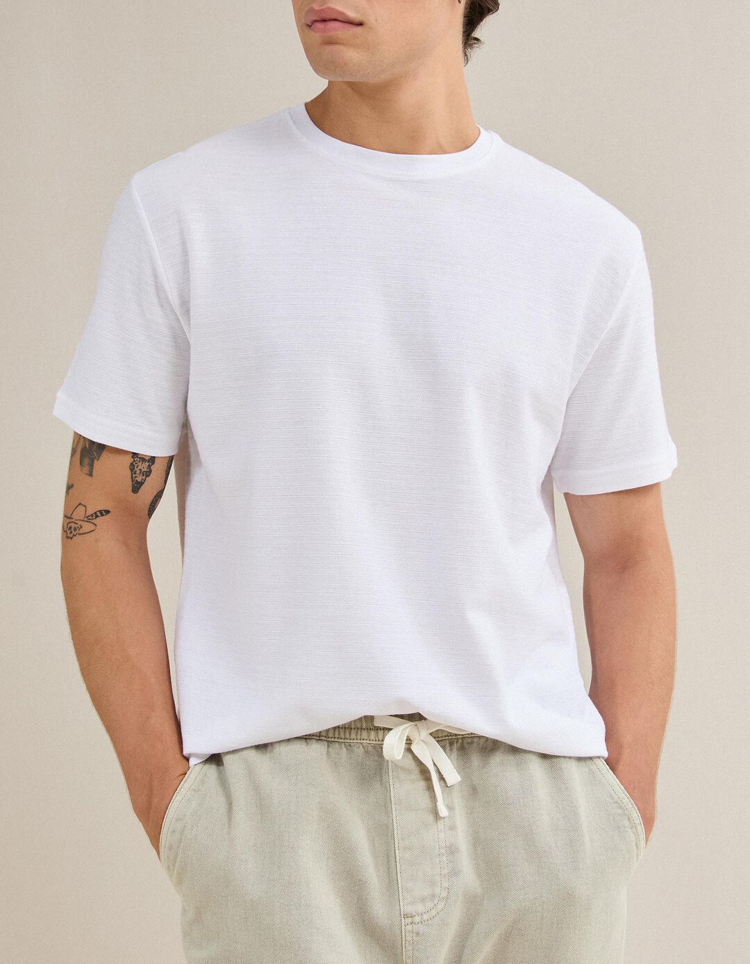 T-shirt Jersey Riscas, Homem, Branco
