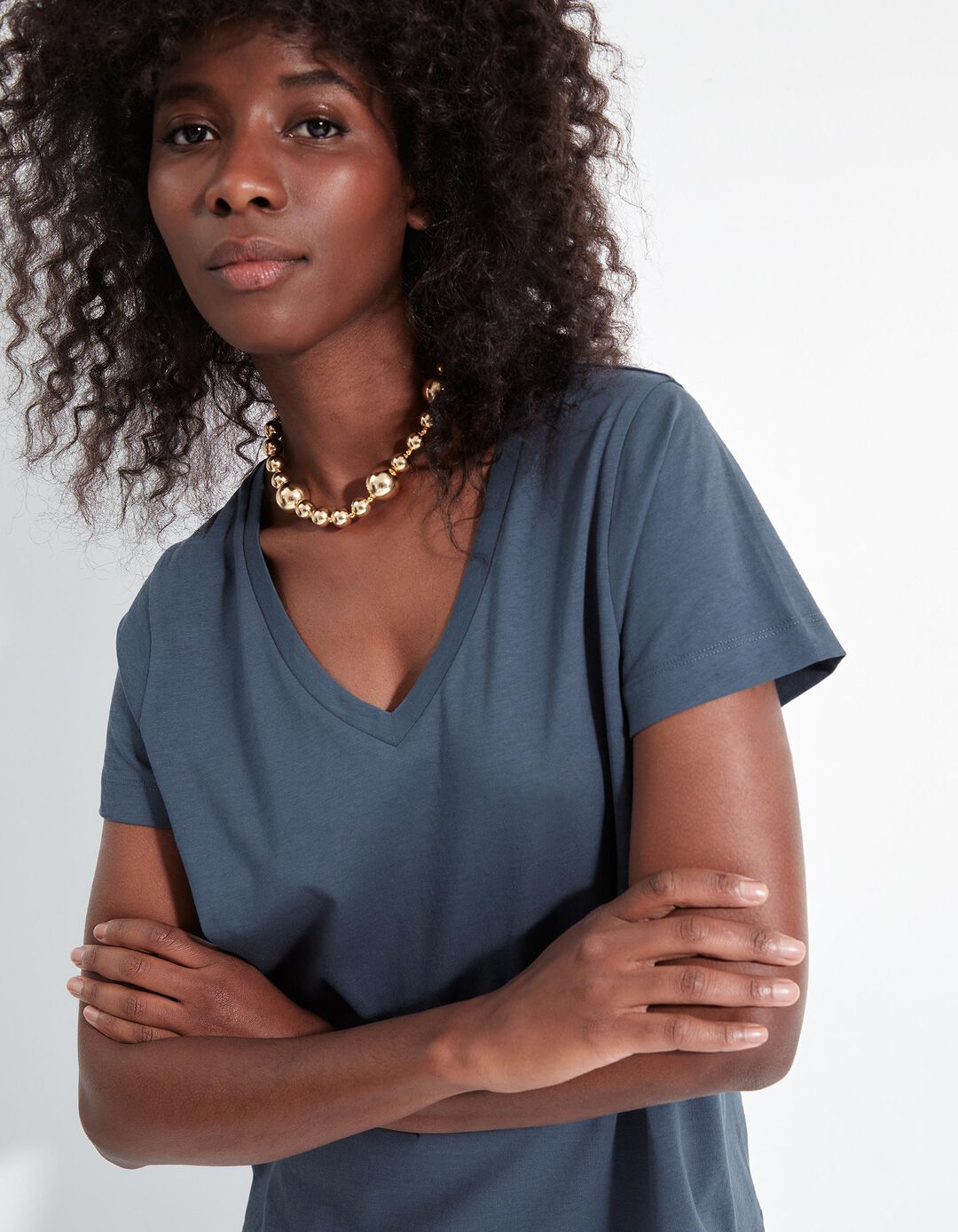 T-shirt Decote em V, Mulher, Azul