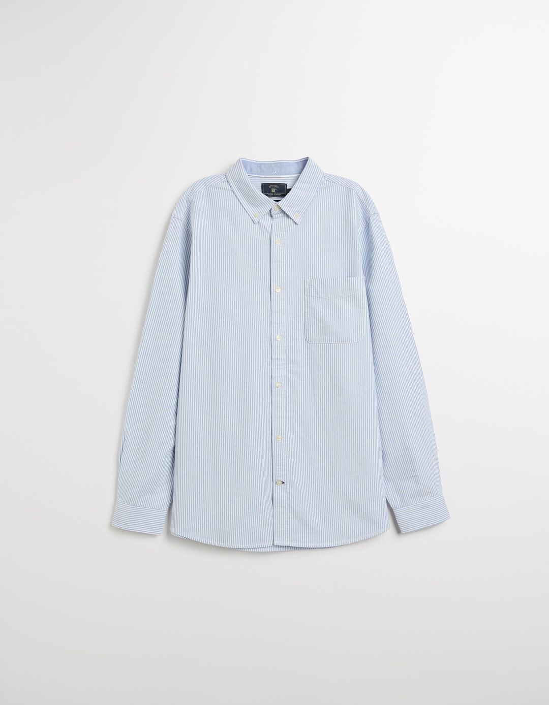 Camisa de Manga Comprida Oxford com Riscas, Homem, Azul