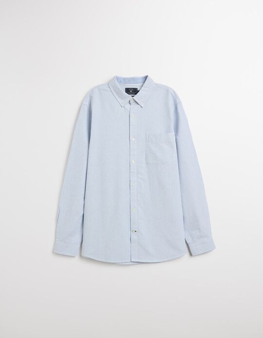 Comprar Online Camisa de Manga Comprida Oxford com Riscas, Homem, Azul