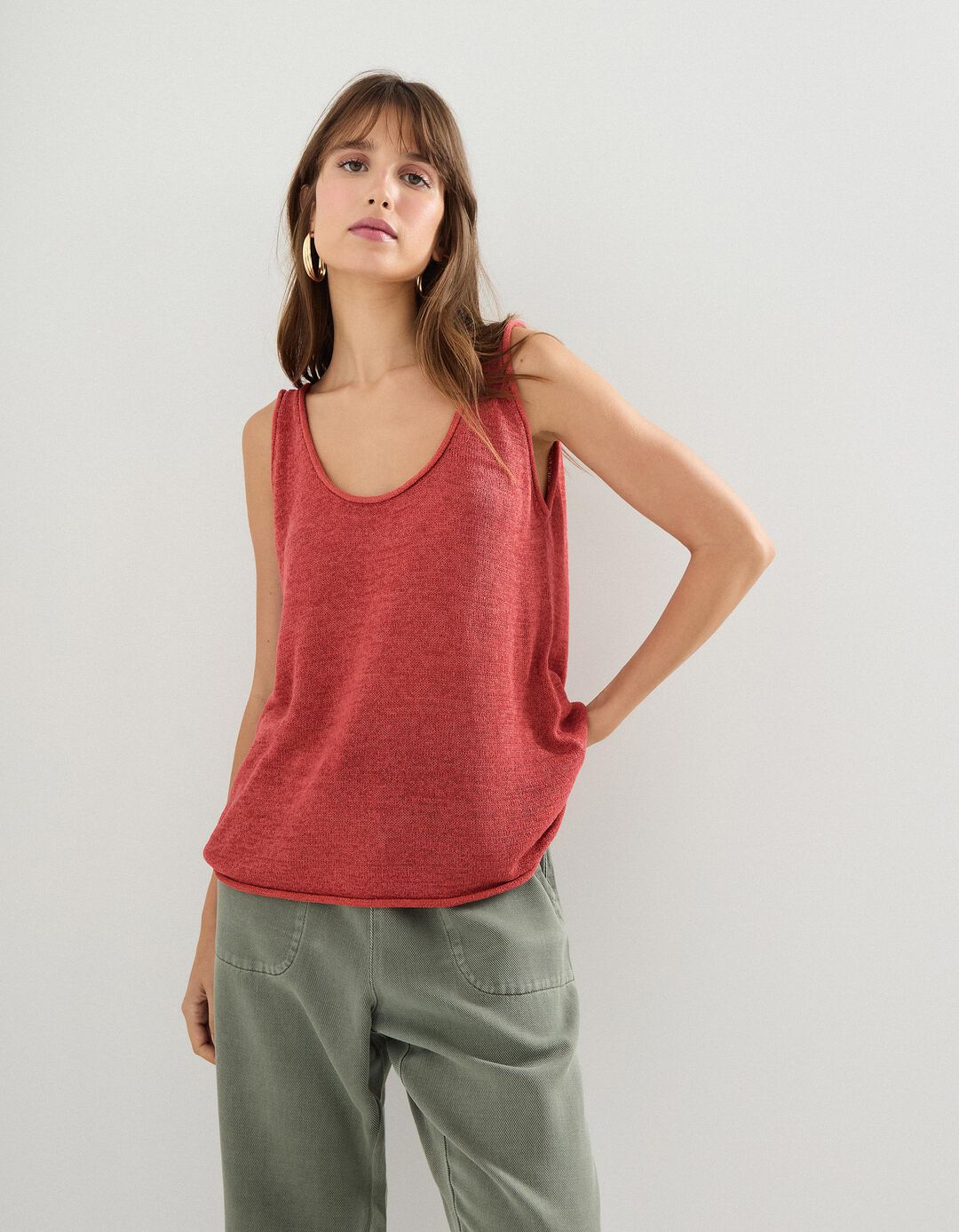 Top de Malha, Mulher, Vermelho Escuro 
