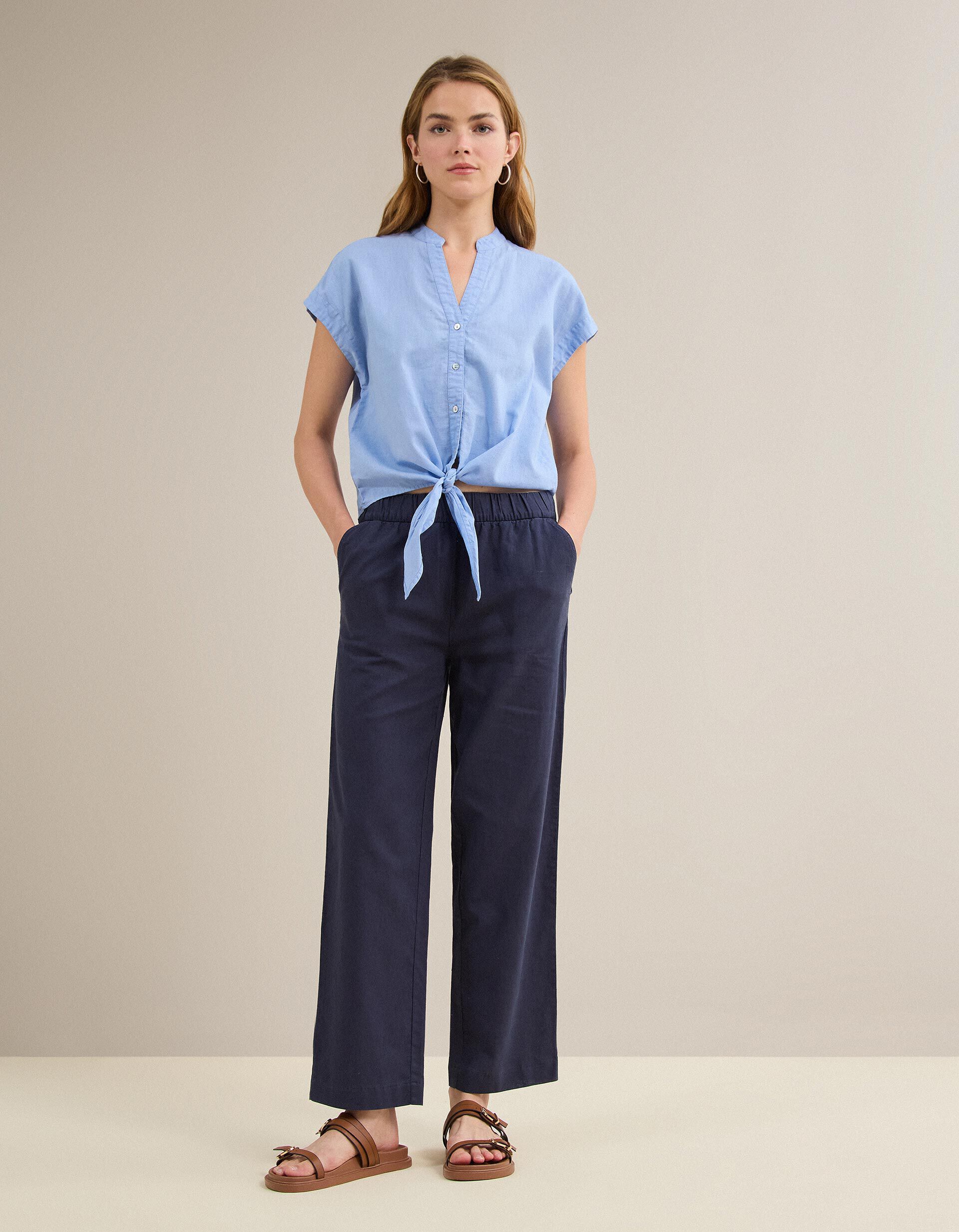 Comprar Online Cal&ccedil;as Com Linho, Mulher, Azul Escuro