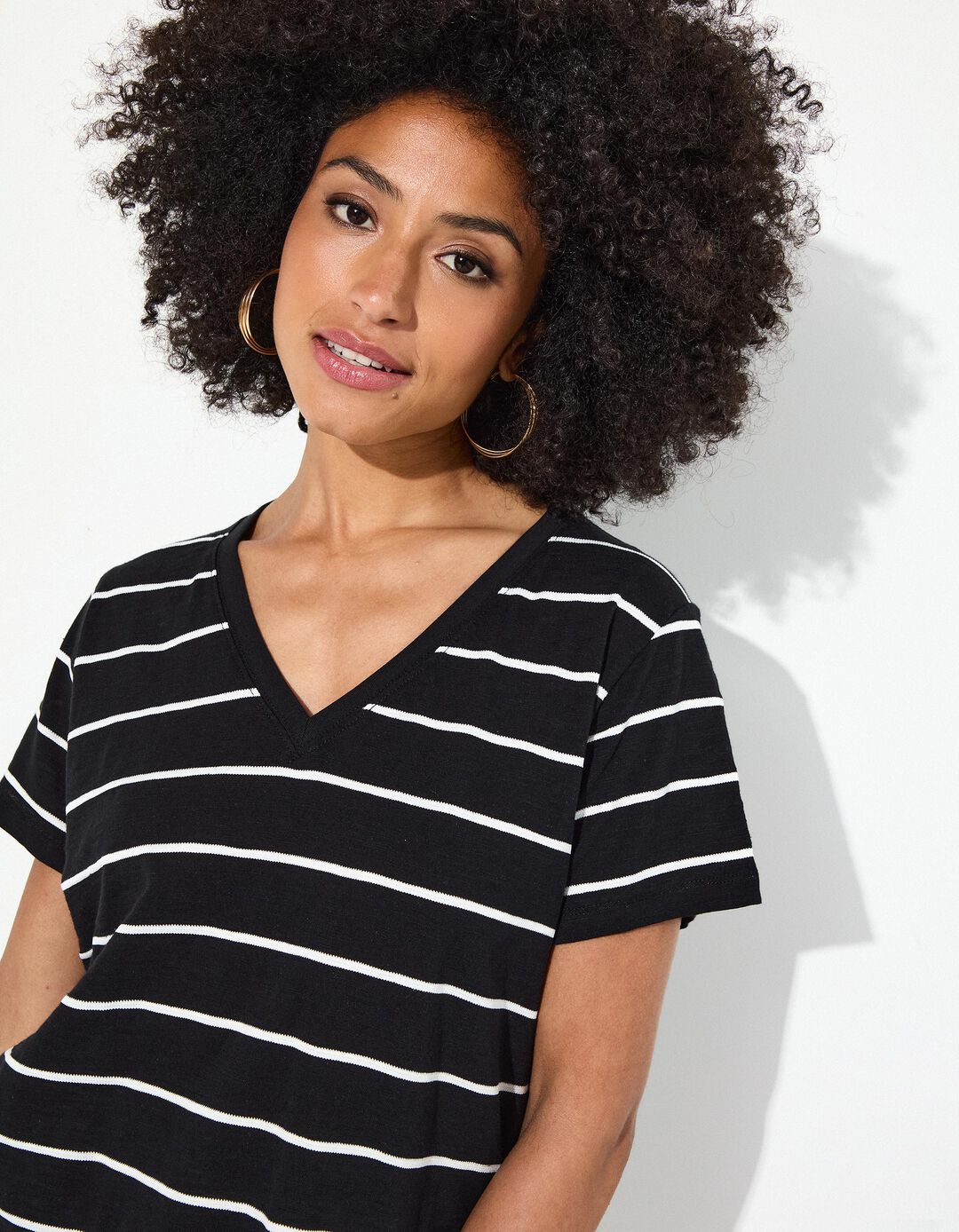 T-shirt Riscas, Mulher, Preto