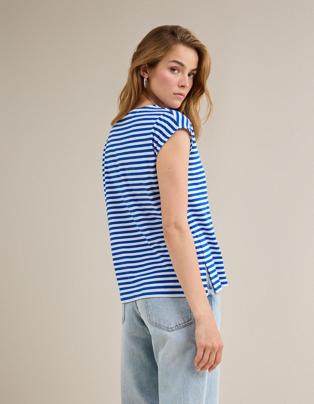T-shirt Riscas, Mulher, Azul 
