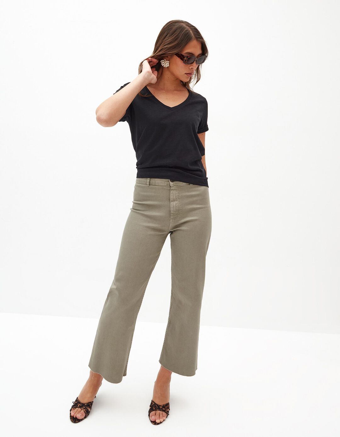 T-shirt Decote em V, Mulher, Preto