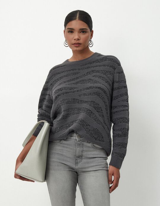 Comprar Online Camisola de Malha Zebra, Mulher, Cinzento