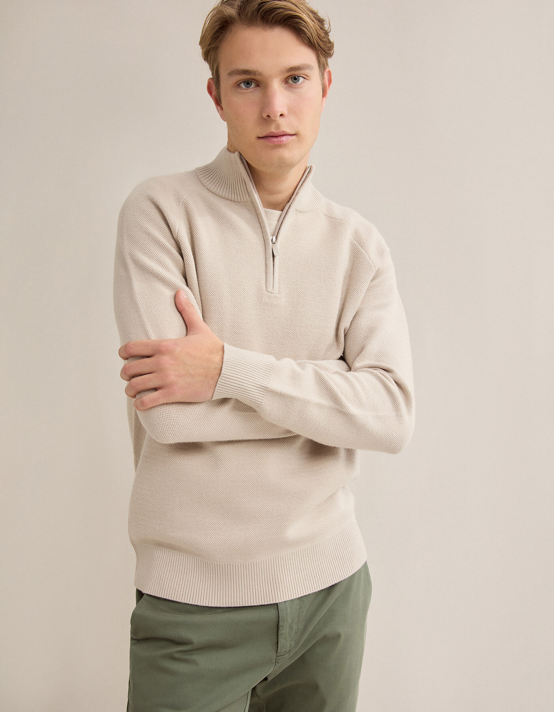 Comprar Online Camisola de Malha Waffle, Homem, Bege Claro