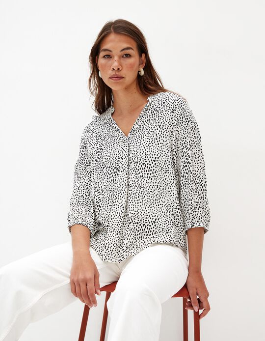 Comprar Online Blusa Estampada Decote em V, Mulher, Preto
