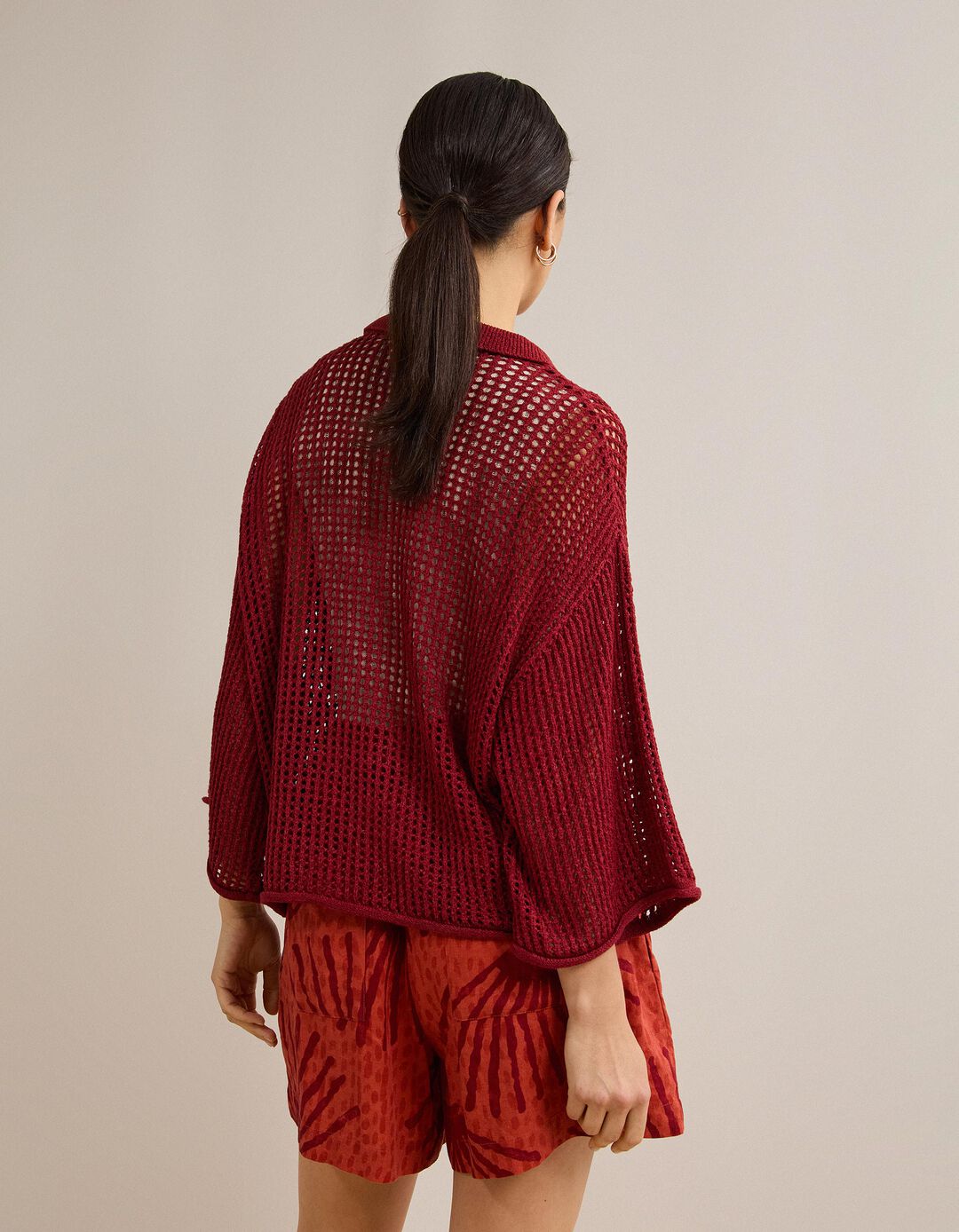 Camisa Tricotada, Mulher, Vermelho Escuro