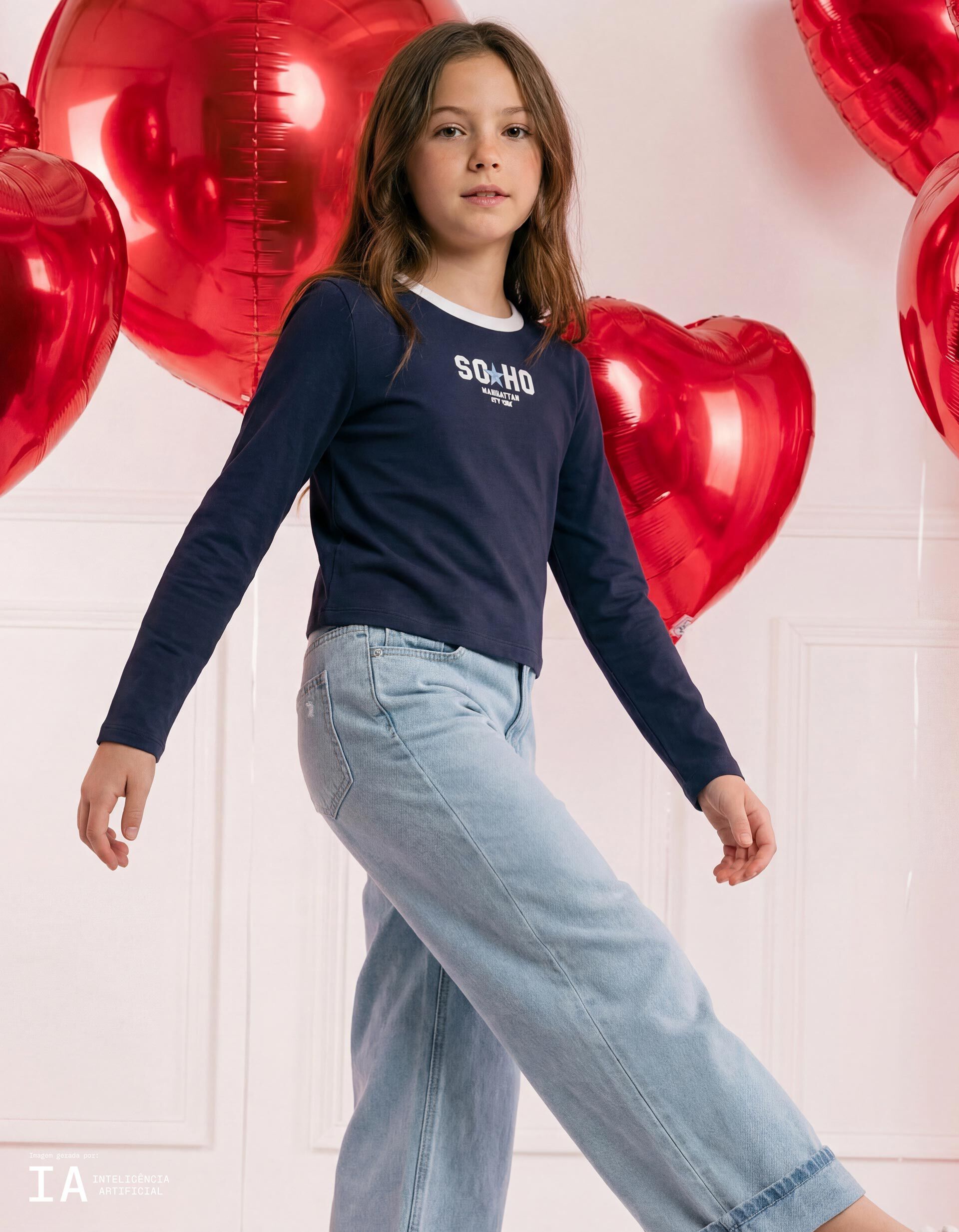 Comprar Online T-shirt de Manga Comprida, Menina, Azul Escuro