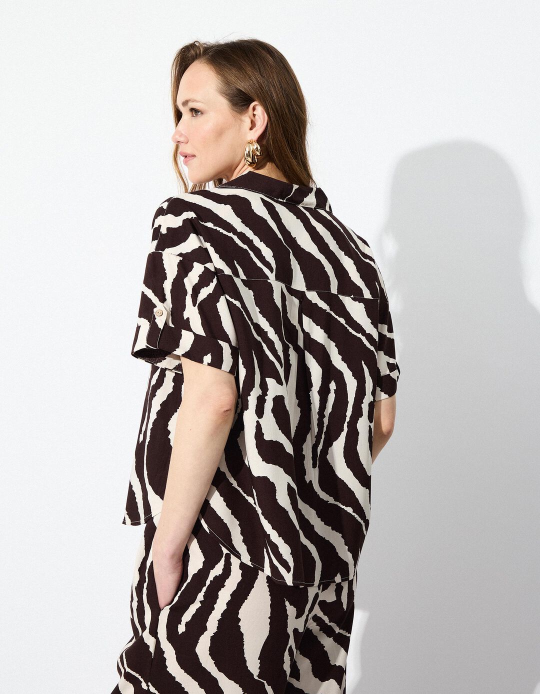 Camisa Zebra, Mulher, Castanho Escuro 