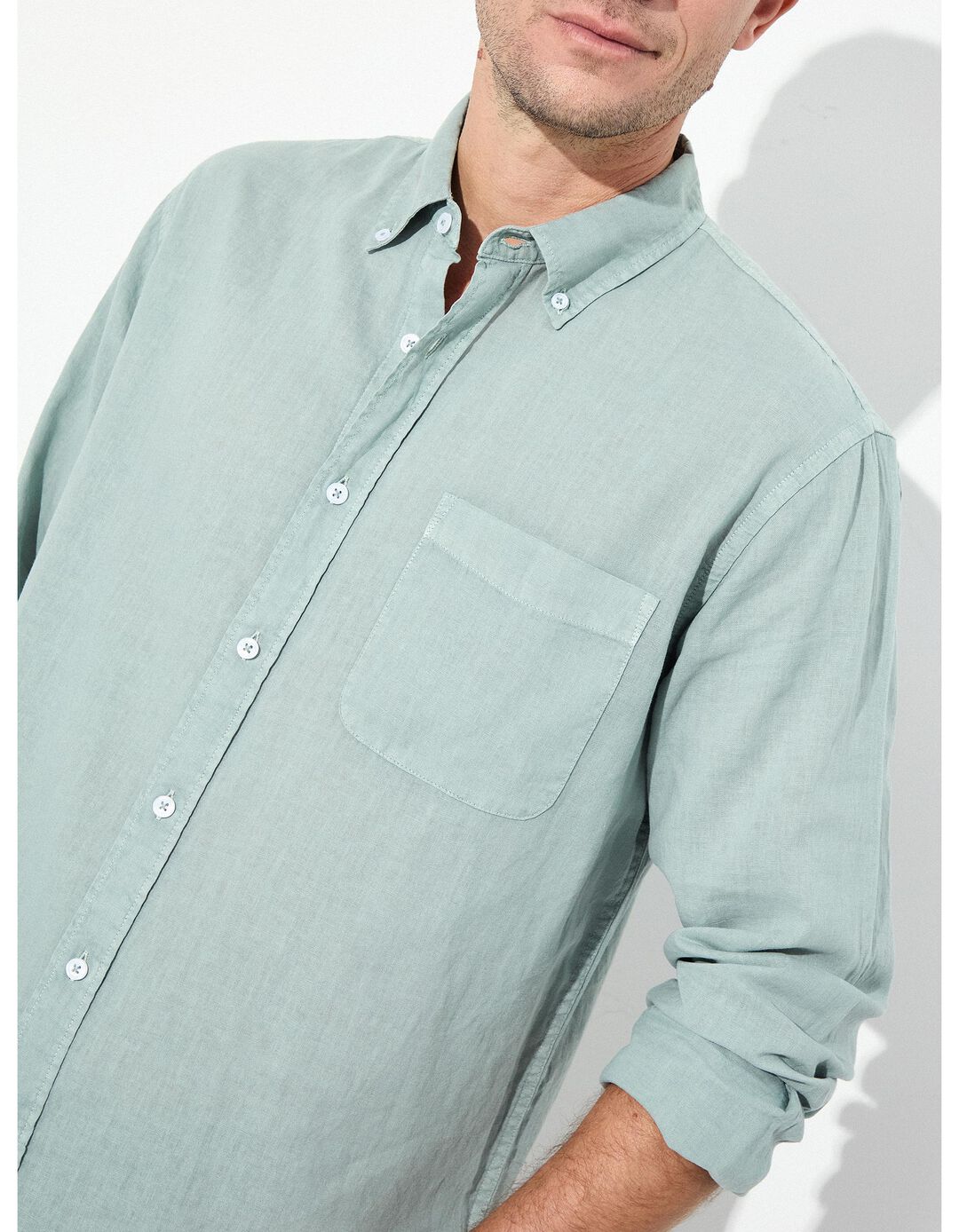 Camisa com Linho, Homem, Verde