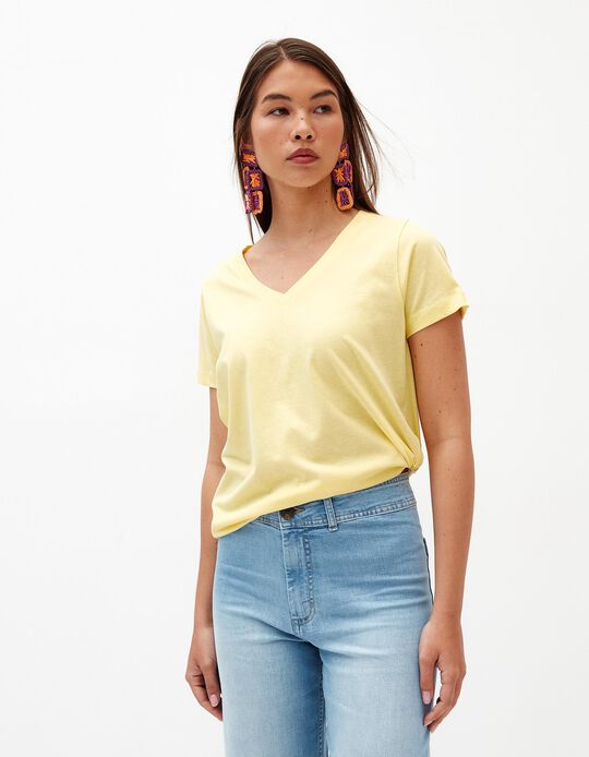 Comprar Online T-shirt Decote em V, Mulher, Amarelo Claro