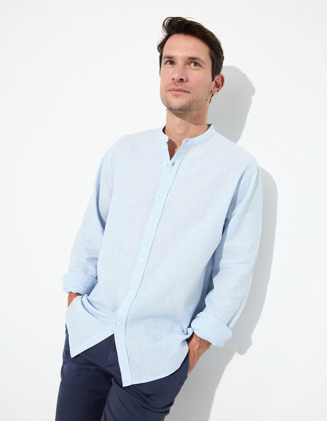 Camisa com Linho, Homem, Azul Claro