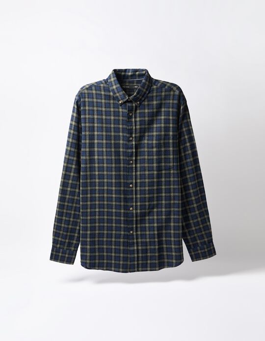 Comprar Online Camisa Flanela de Xadrez, Homem, Azul