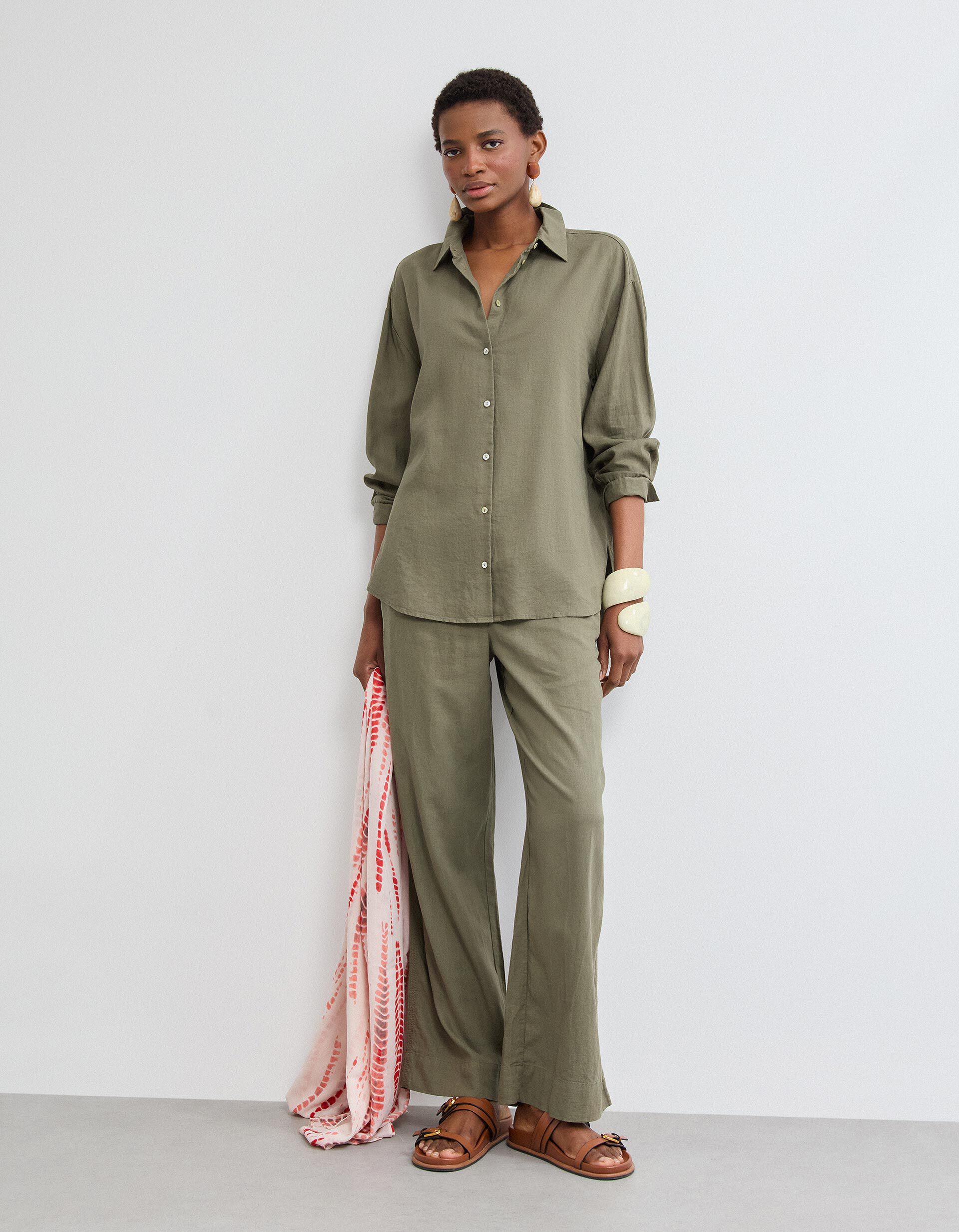 Comprar Online Camisa com Linho, Mulher, Verde Escuro