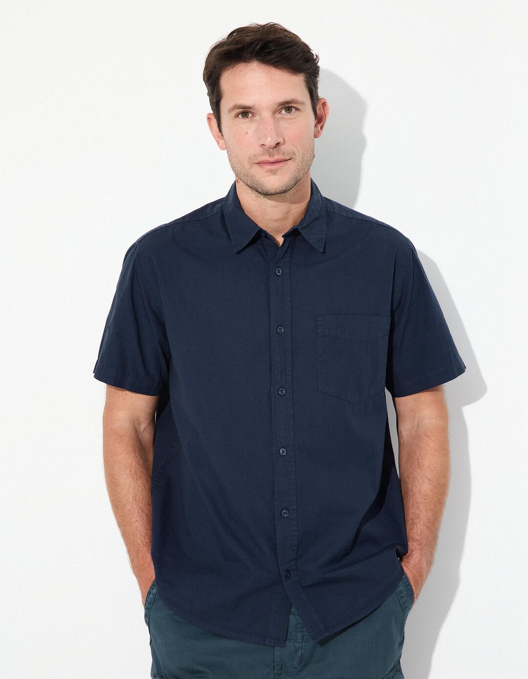 Camisa Manga Curta, Homem, Azul Escuro