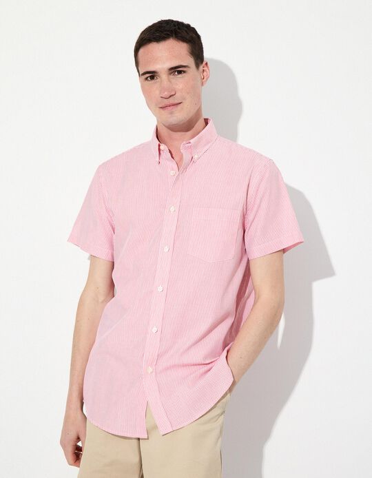 Comprar Online Camisa Riscas de Manga Curta, Homem, Vermelho