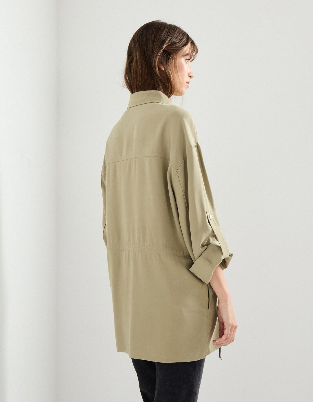 Sobrecamisa em Liocel, Mulher, Caqui