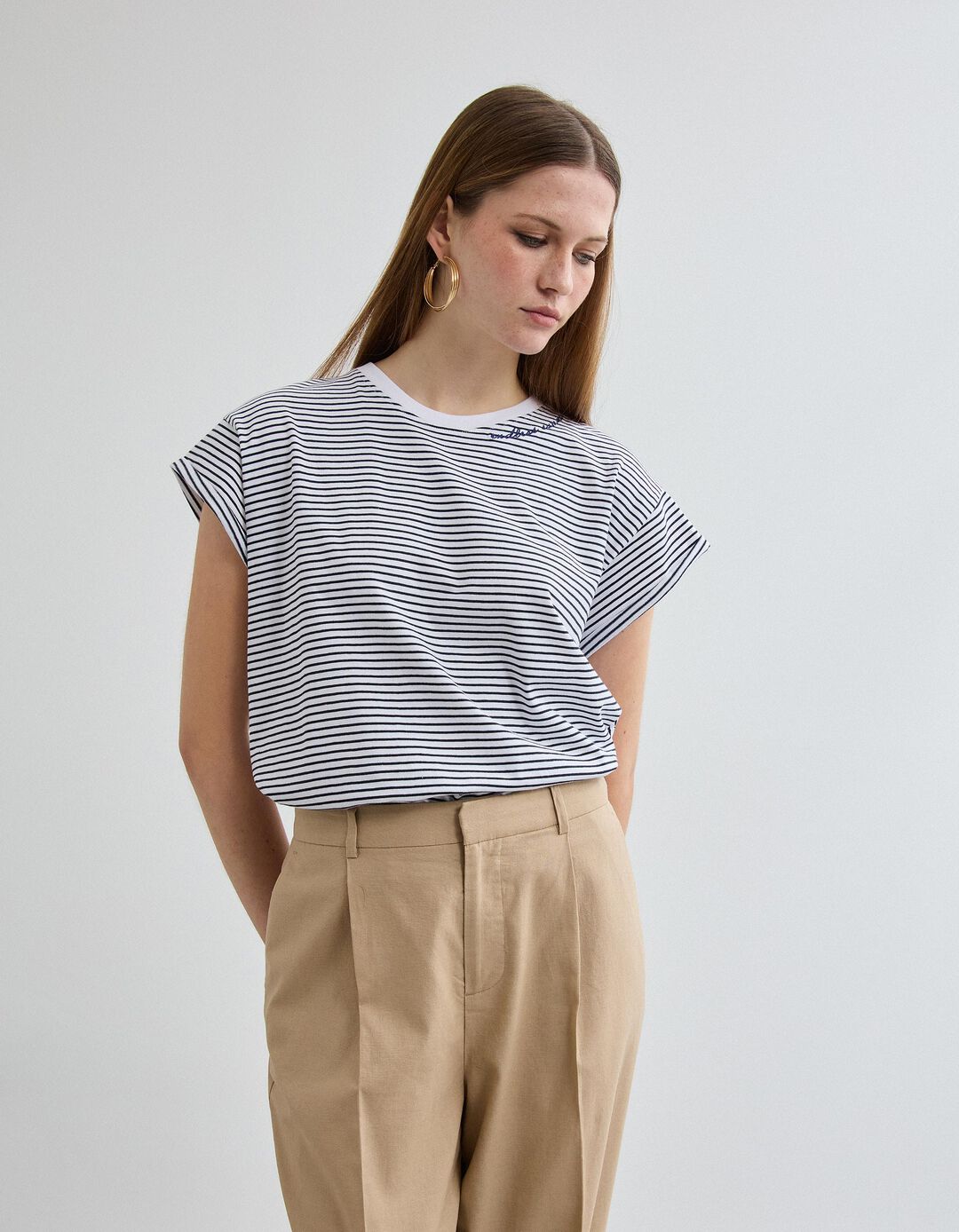 T-shirt Bordado, Mulher, Azul