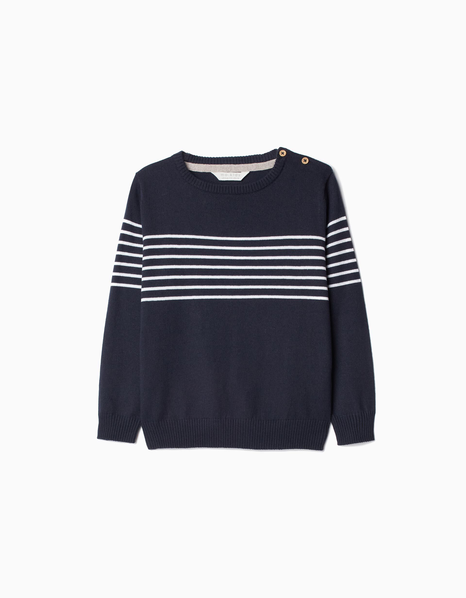 Comprar Online Camisola de Malha Riscas, Beb&eacute; Menino, Azul Escuro