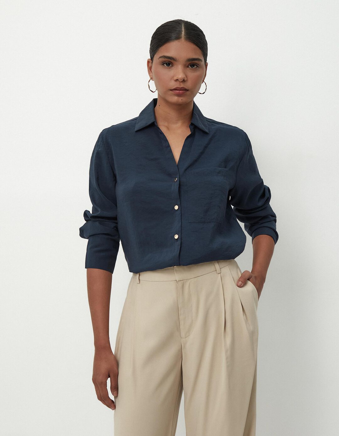 Blusa de Manga Comprida, Mulher, Azul Escuro