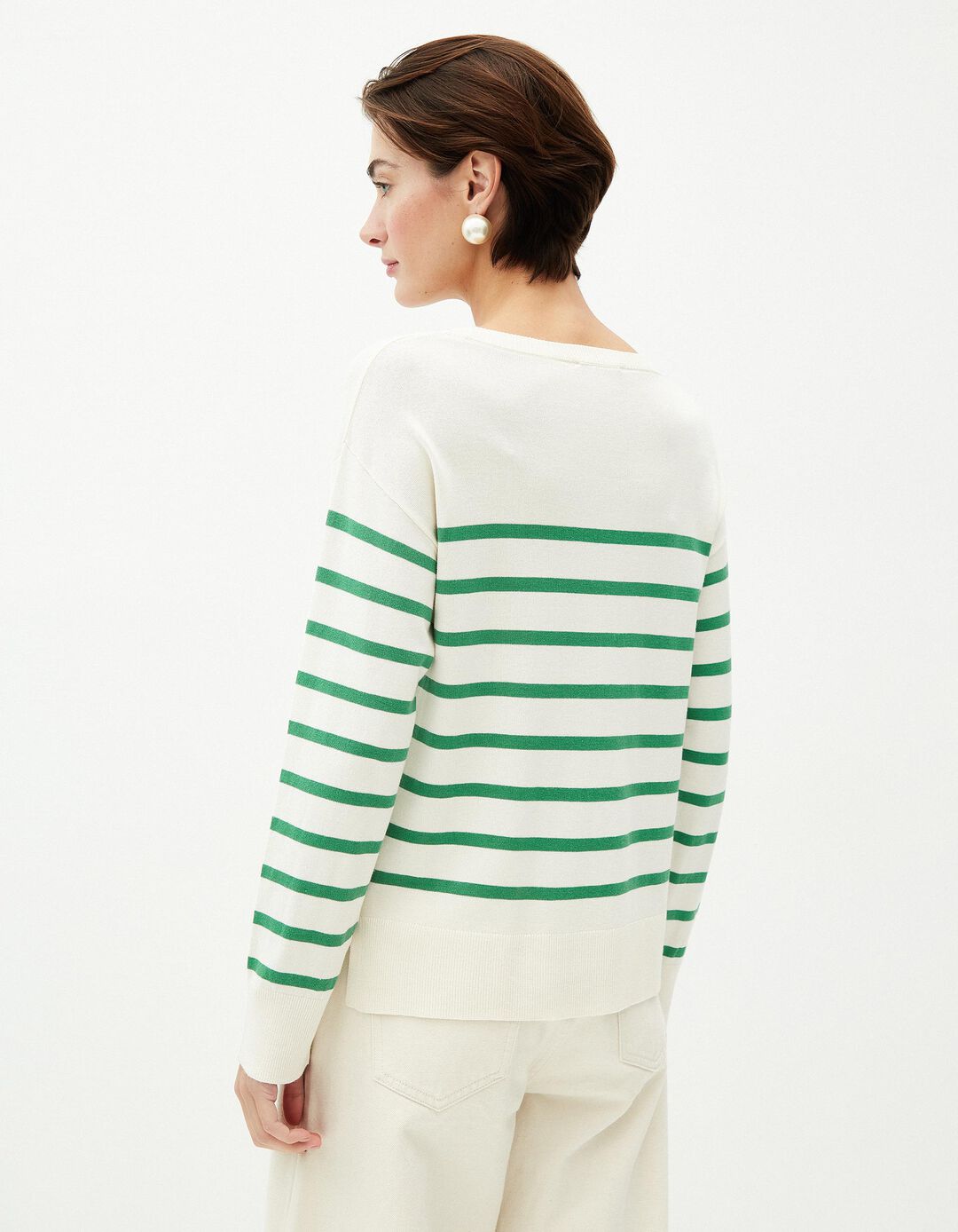 Camisola de Malha Riscas, Mulher, Bege 