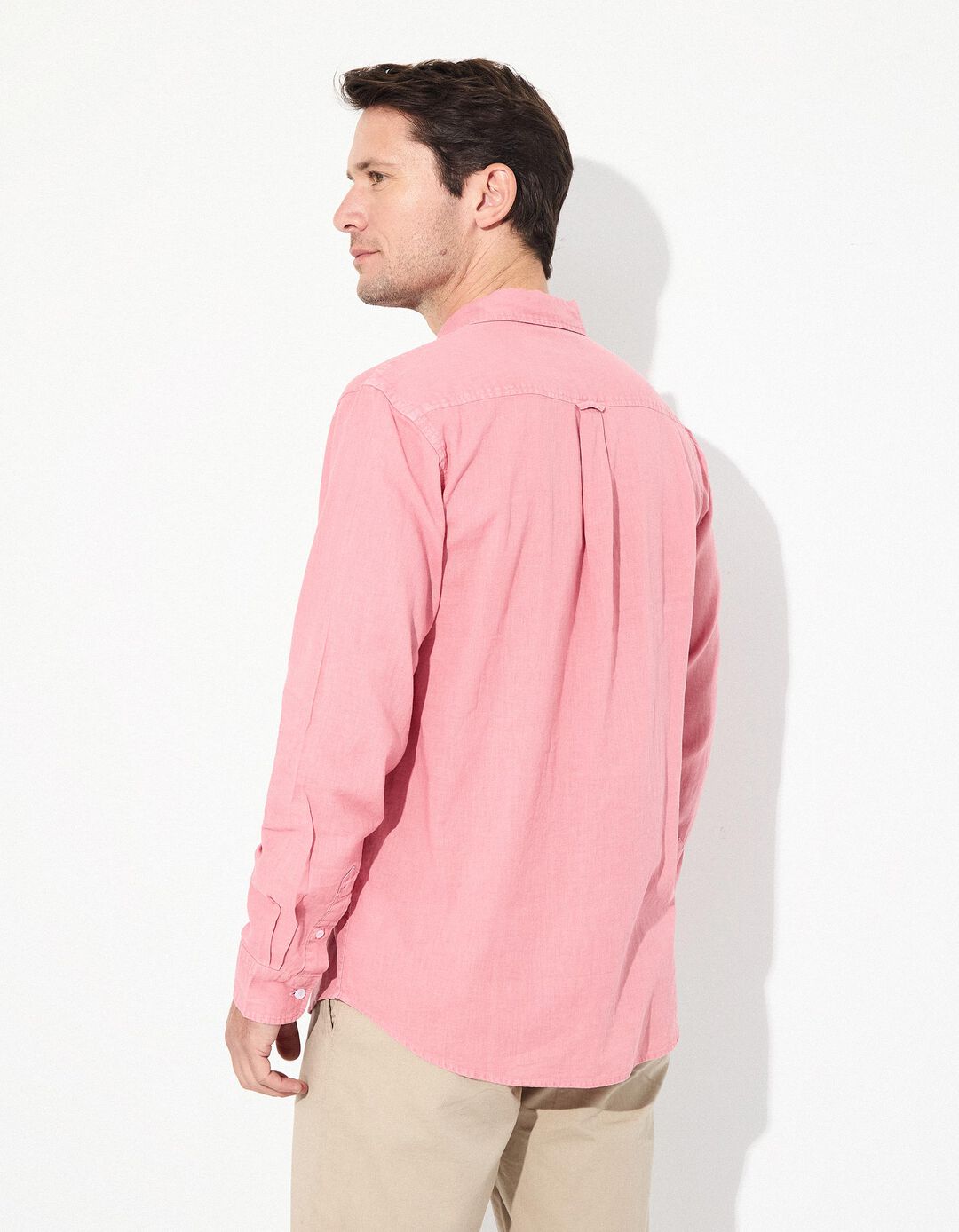 Camisa com Linho, Homem, Rosa Escuro