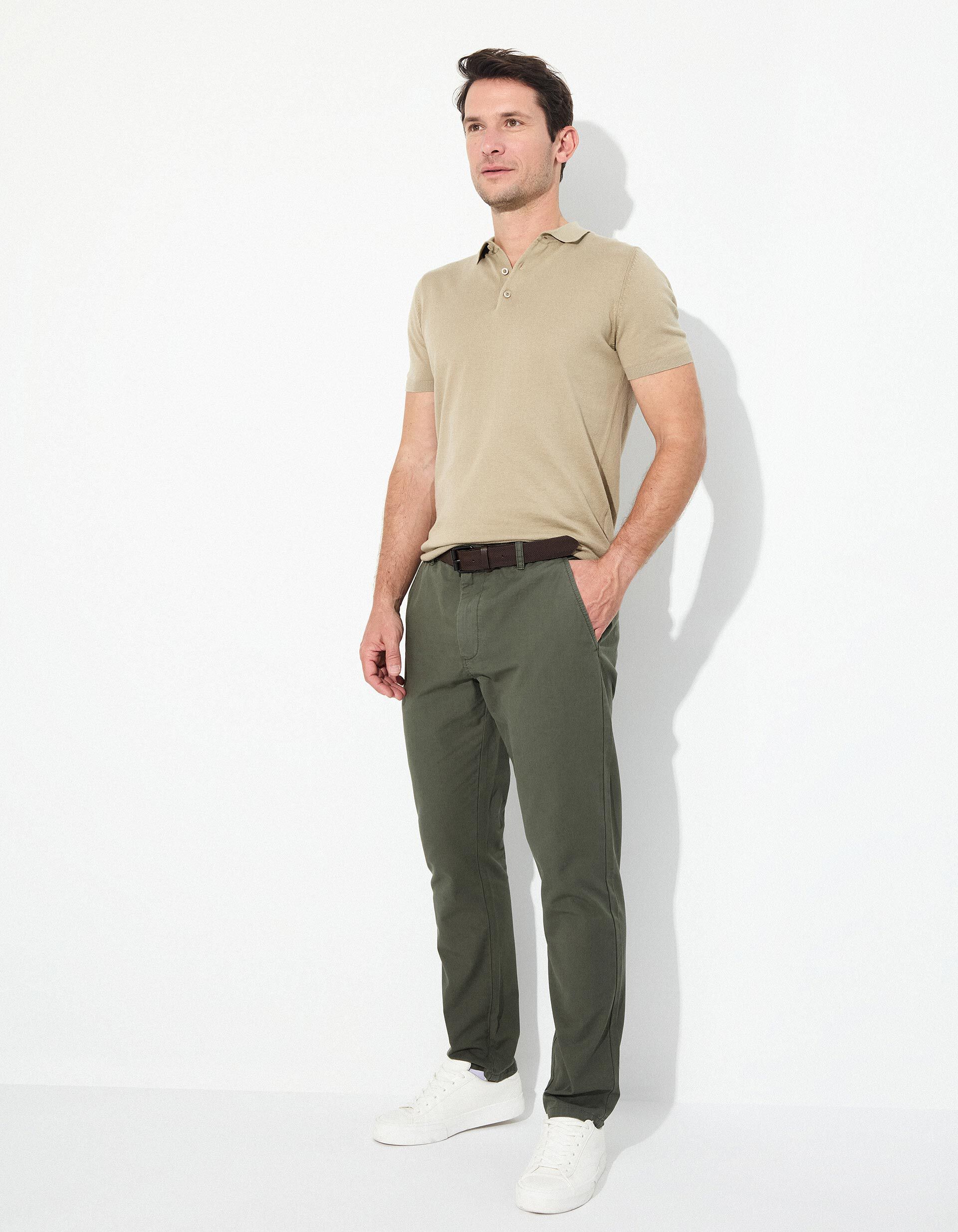 Comprar Online Cal&ccedil;as Chino com Linho, Homem, Verde Escuro 