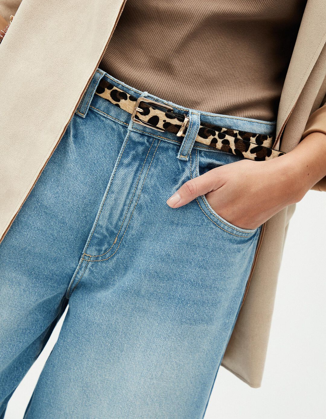 Cinto Leopardo Pelo Sintético, Mulher, Bege
