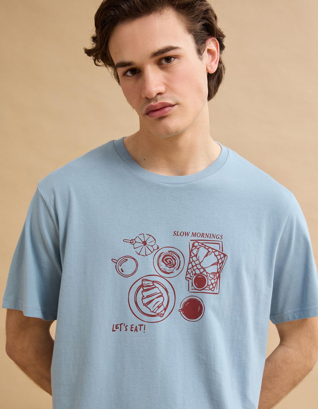 T-shirt Jersey Estampado, Homem, Azul Claro