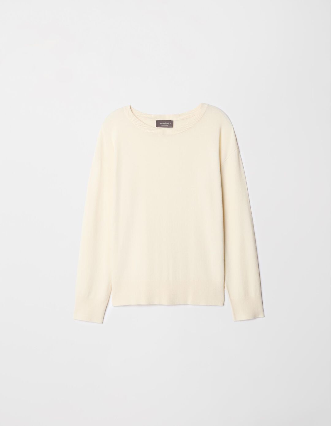 Camisola de Malha Decote Redondo, Mulher, Bege Claro