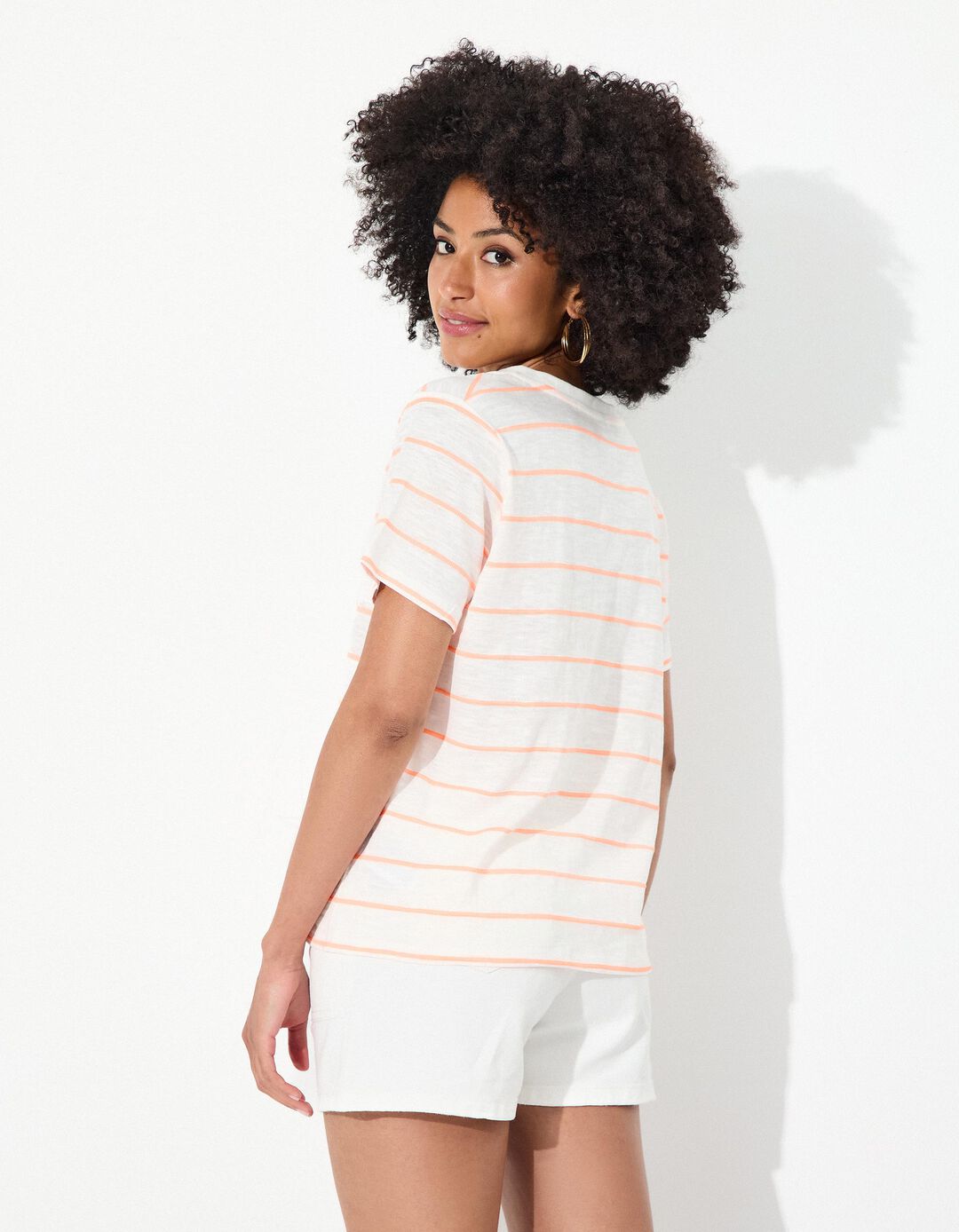 T-shirt Riscas, Mulher, Branco