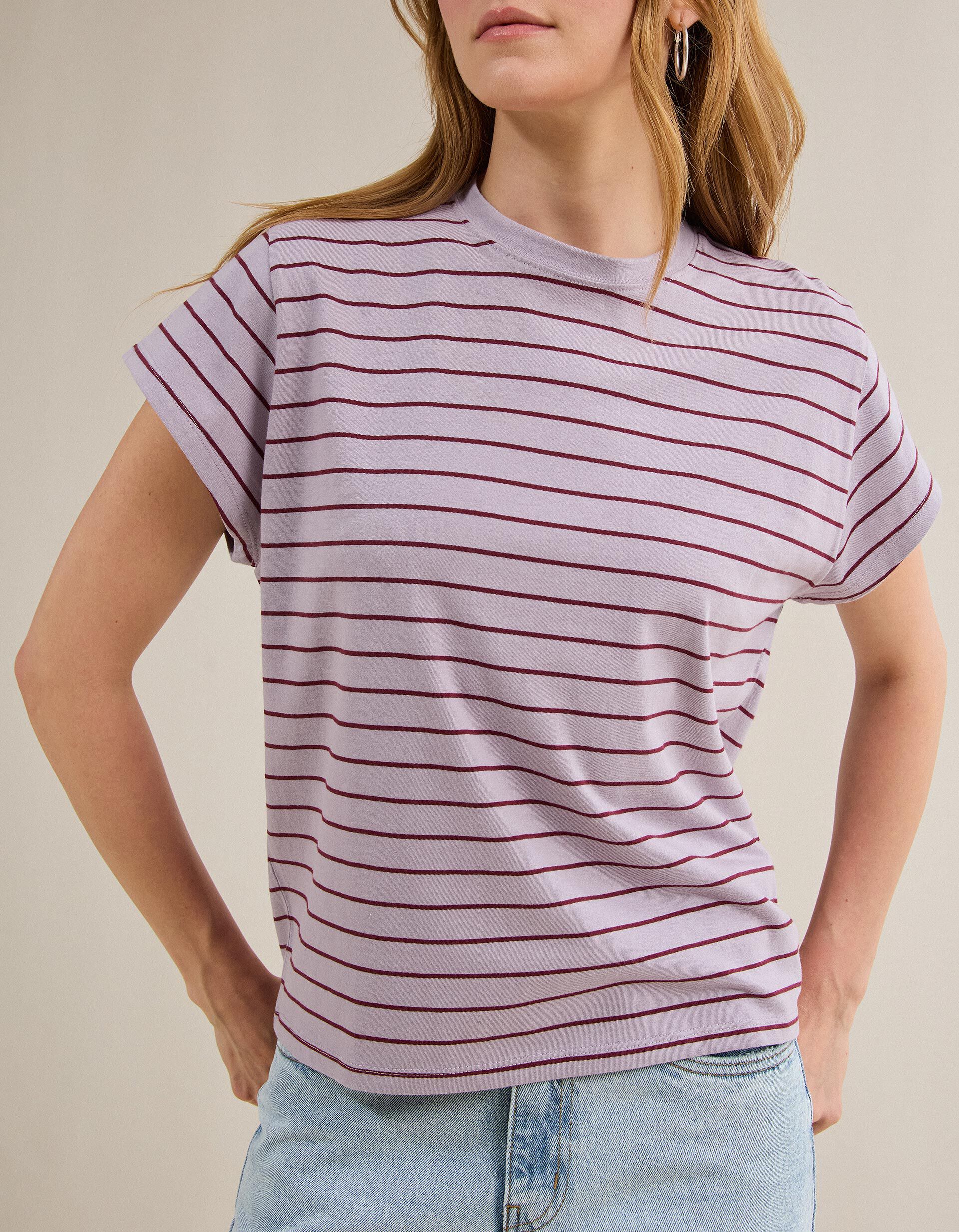 Comprar Online T-shirt &agrave;s Riscas, Mulher, Roxo