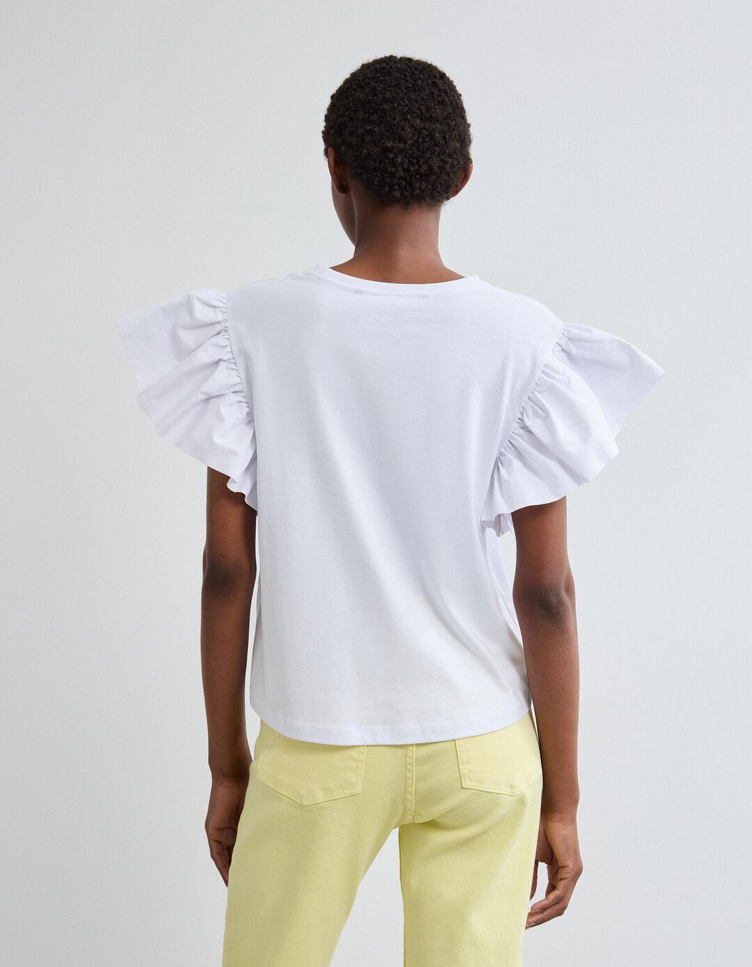 T-shirt Folhos, Mulher, Branco