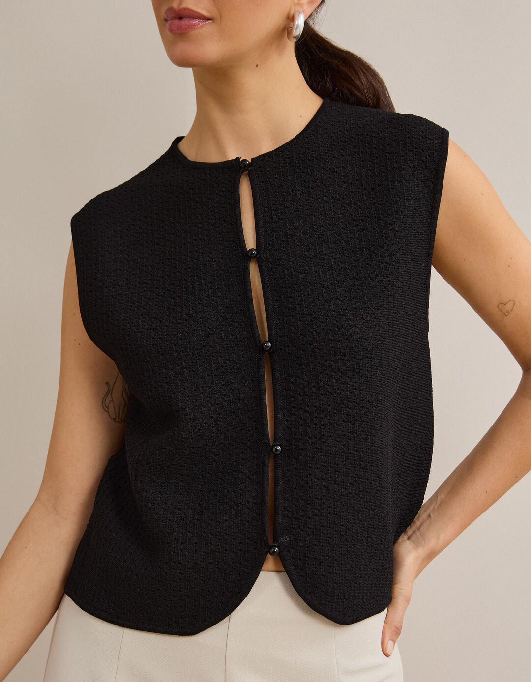 Colete Tricotado, Mulher, Preto