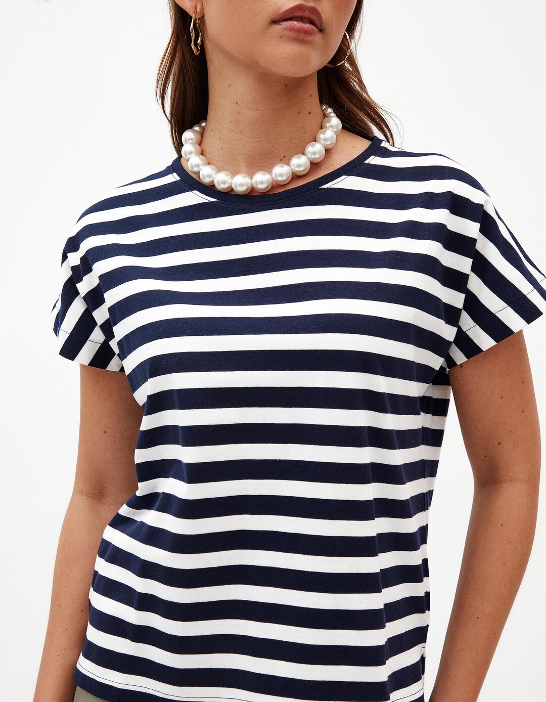 T-shirt Riscas, Mulher, Azul Escuro 