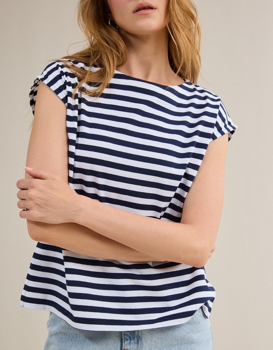 T-shirt Riscas, Mulher, Azul Escuro