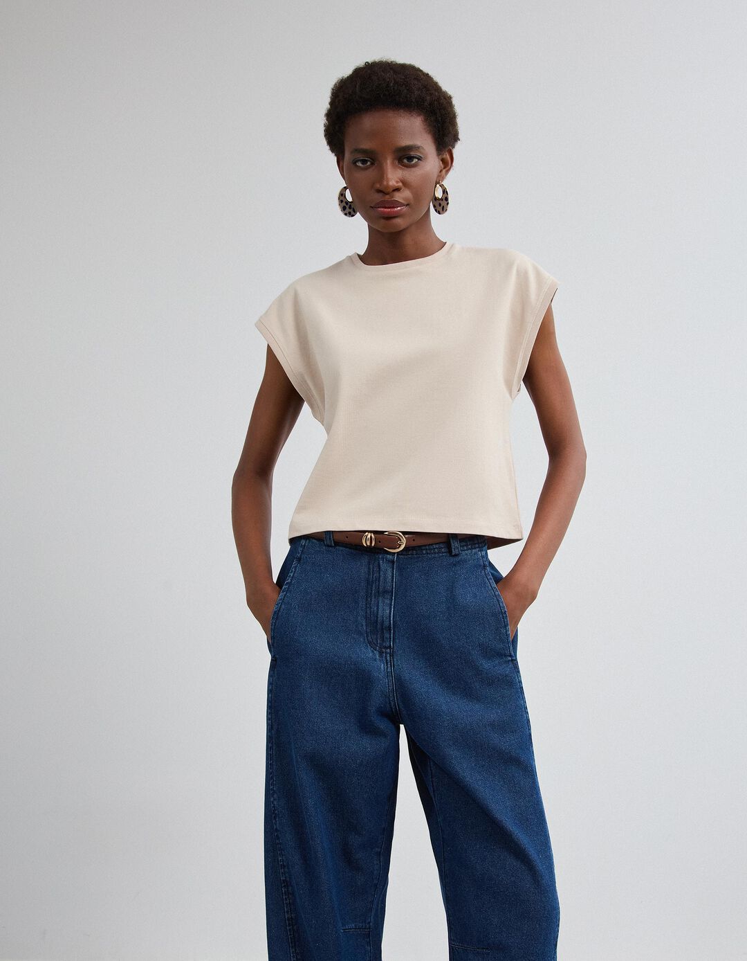T-shirt Cropped, Mulher, Bege