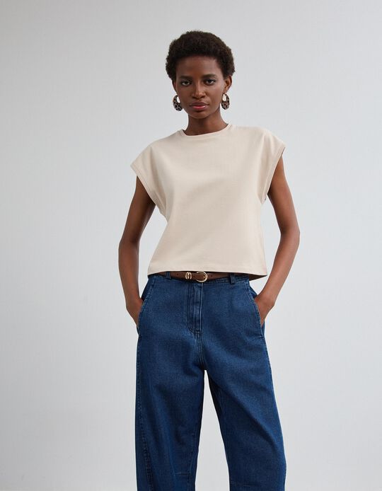 Comprar Online T-shirt Cropped, Mulher, Bege