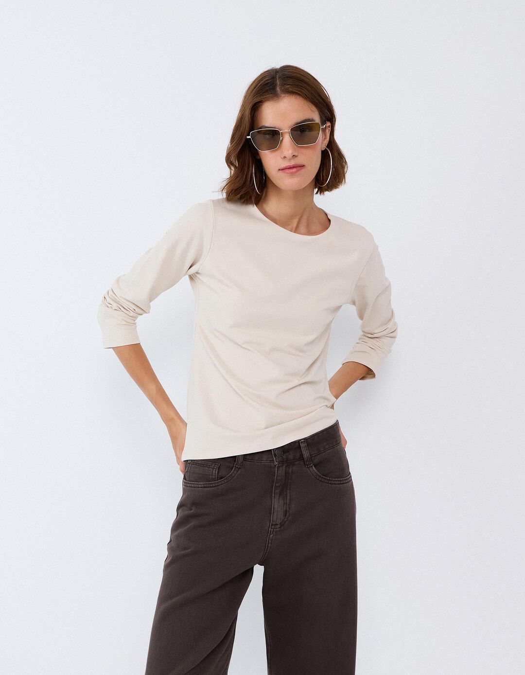 Camisola De Manga Comprida, Mulher, Bege Claro