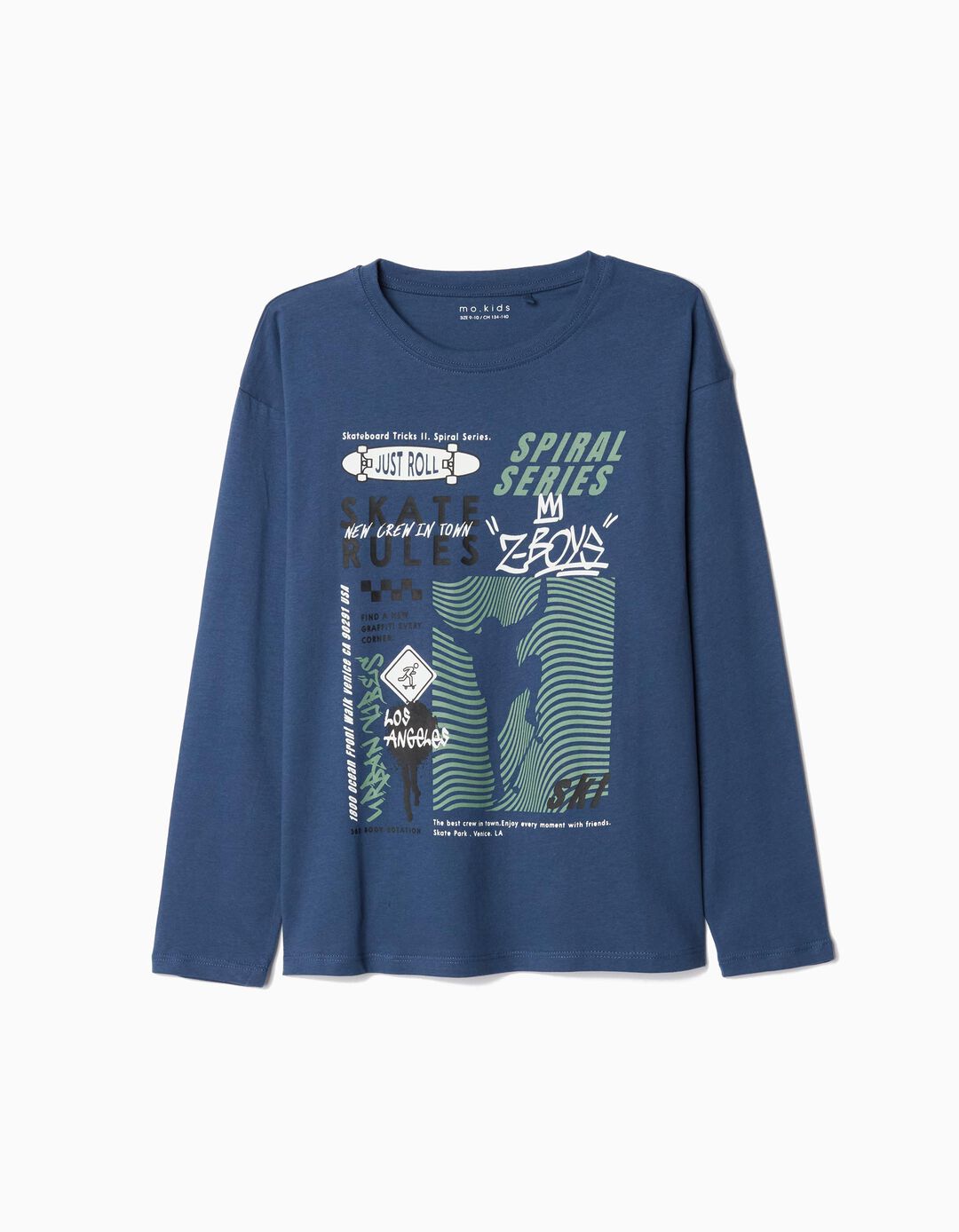 T-shirt de Manga Comprida Estampado, Menino, Azul