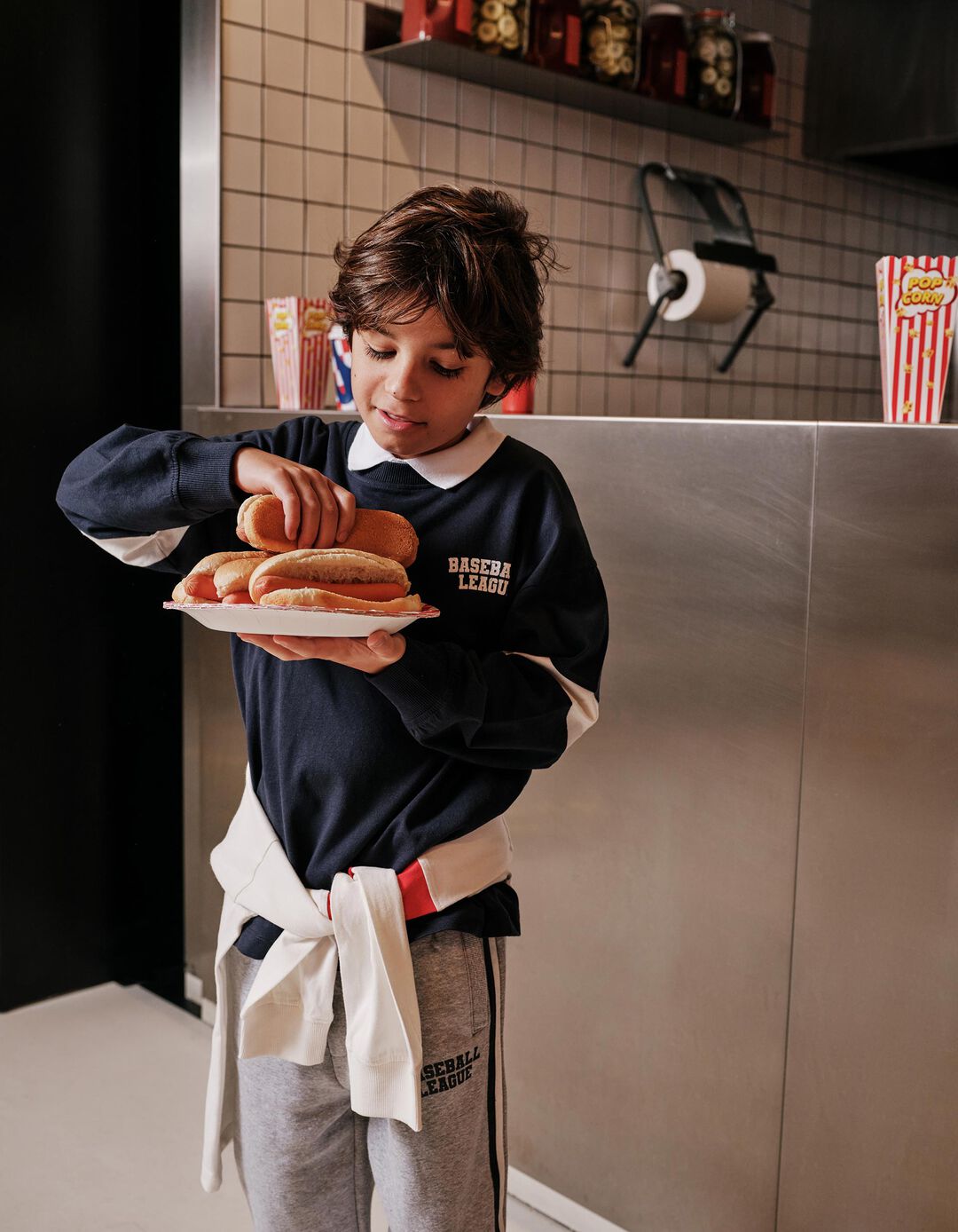 T-shirt de Manga Comprida, Menino, Azul Escuro