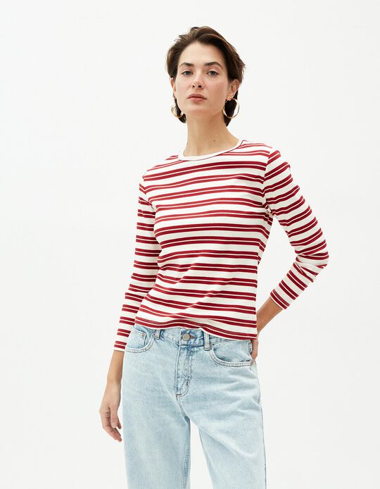 Comprar Online Camisola Riscas, Mulher, Vermelho Escuro