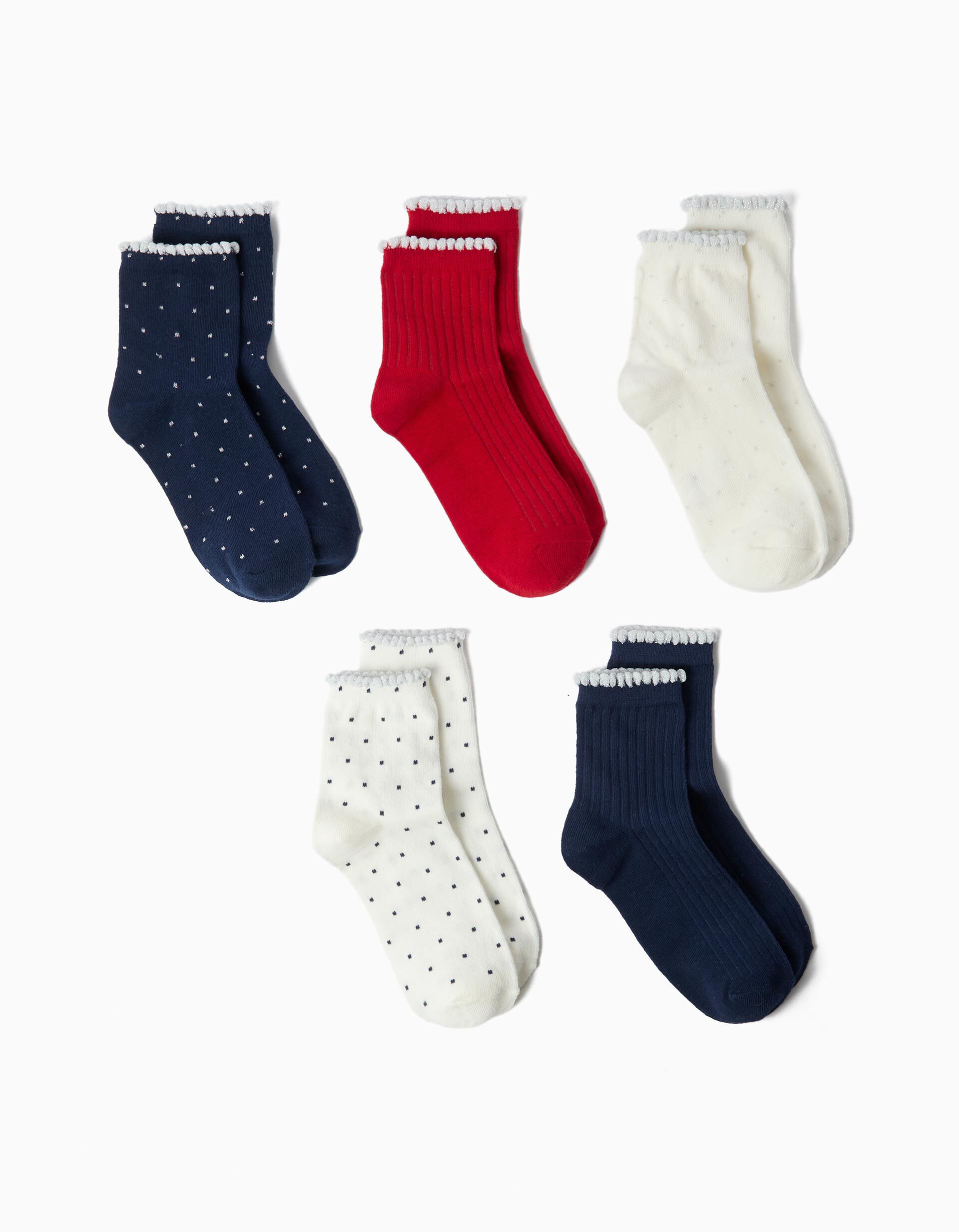 Comprar Online Pack 5 Pares De Meias, Menina, Azul Escuro