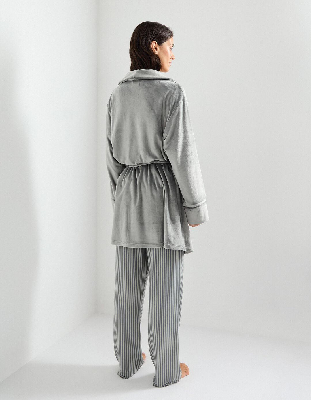 Robe em Veludo, Mulher, Cinzento Escuro