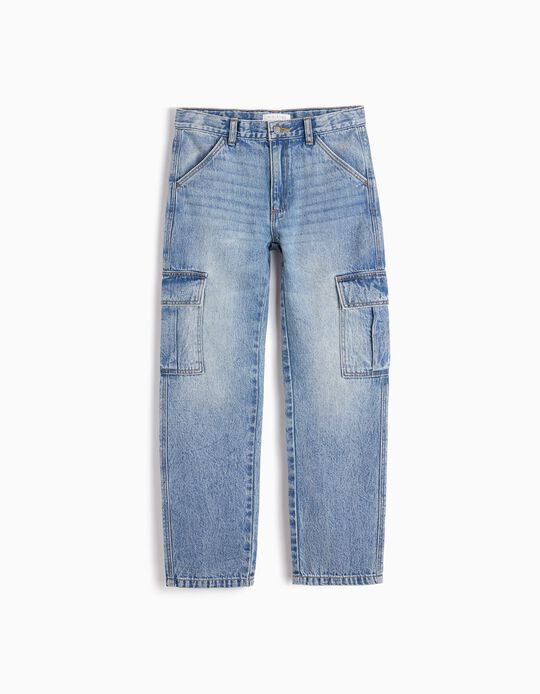 Comprar Online Calças de Ganga Cargo, Menino, Azul Claro