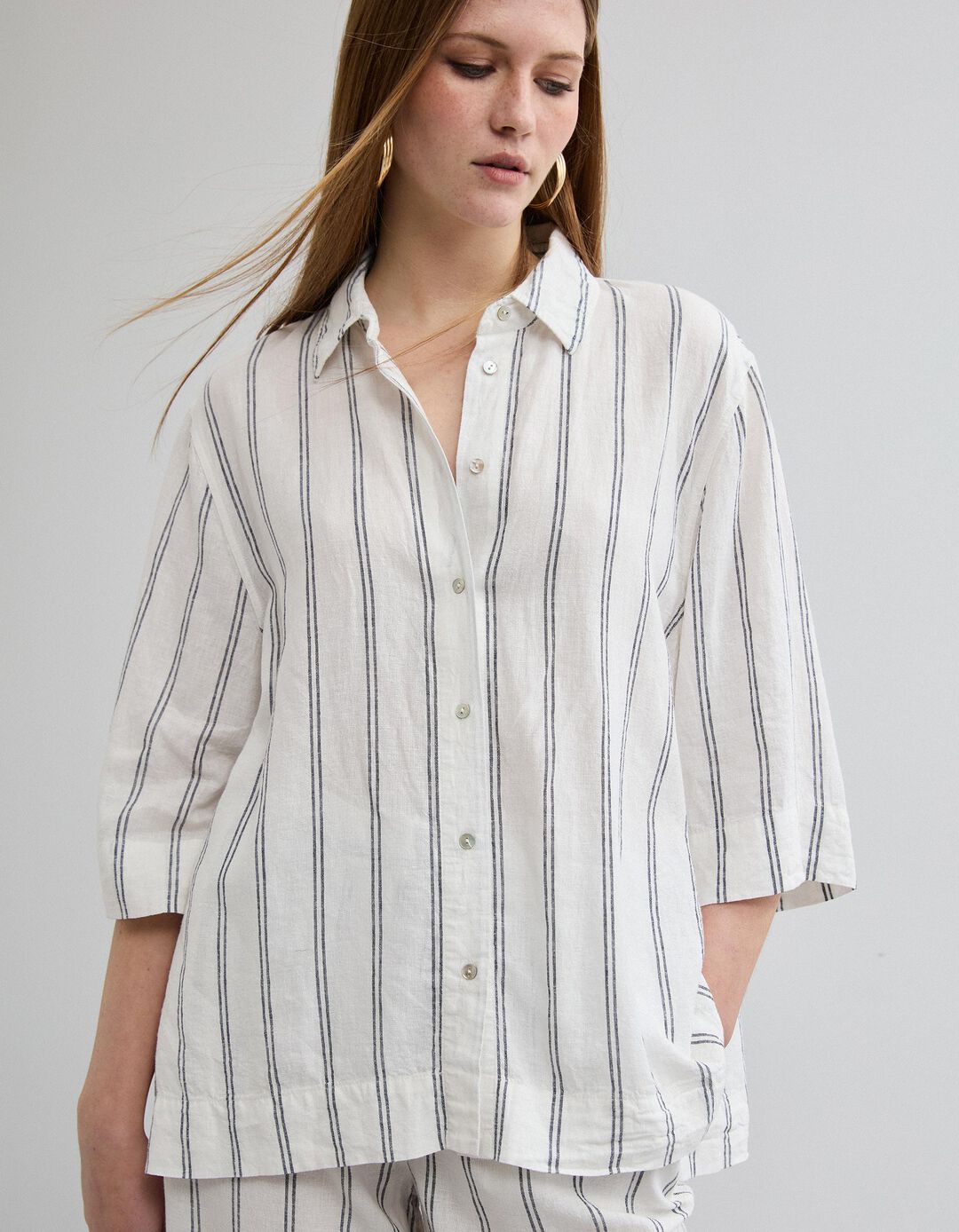 Camisa com Linho, Mulher, Cru