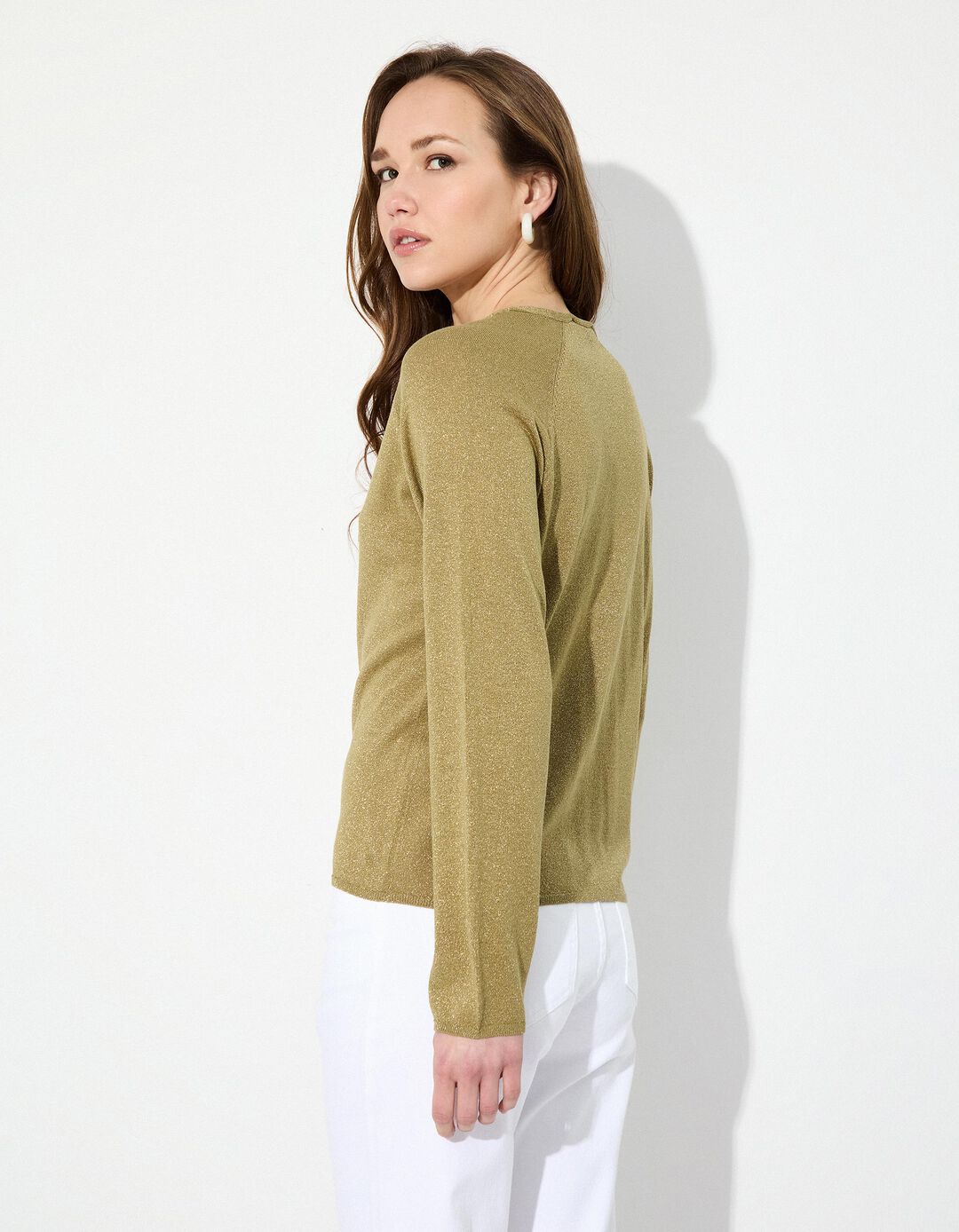 Camisola Decote em V, Mulher, Verde