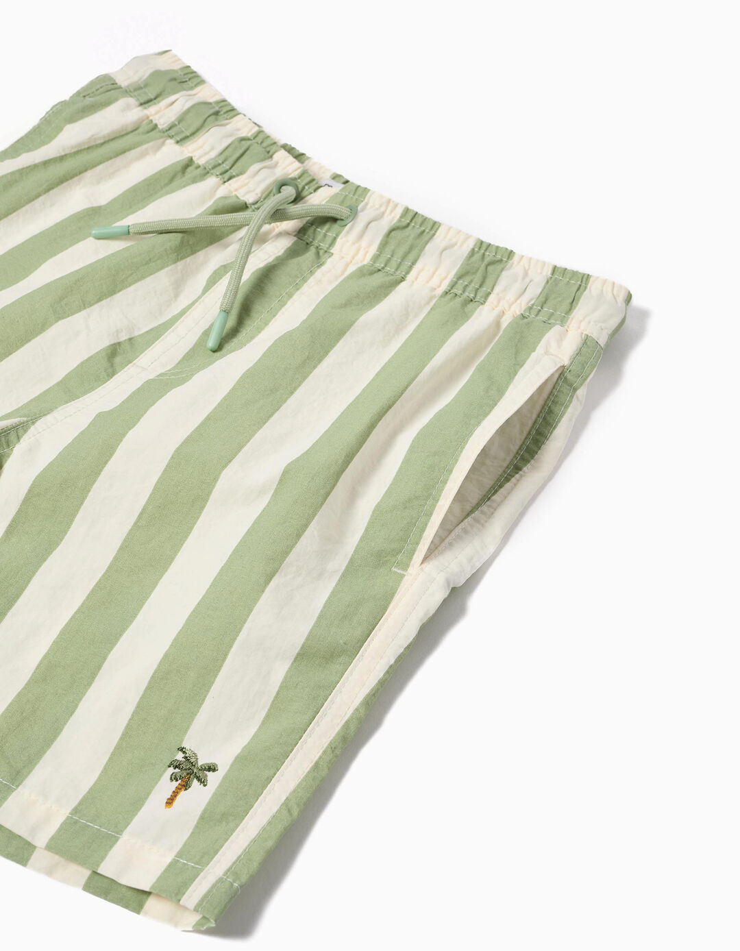 Calções de Banho com Riscas, Menino, Verde Claro 